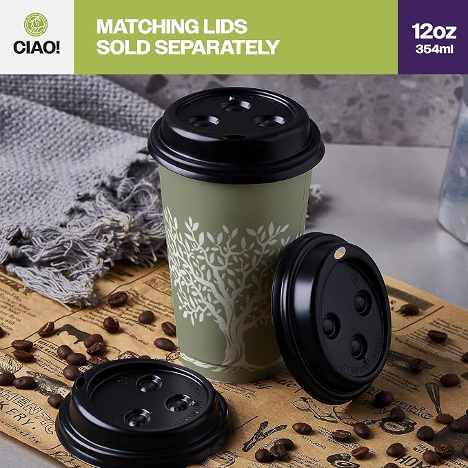 CIAO! 12oz Paper Hot Cup, Rooted Olive Print - Image 7