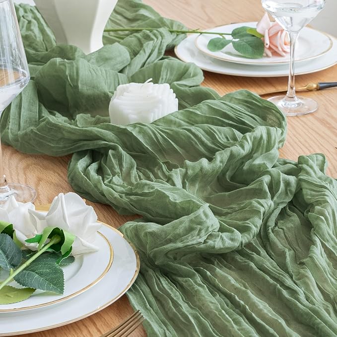 Cheesecloth Table Runner 10FT 2Pcs Sage Green Boho Gauze Sheer Runners | Cheese - Image 6