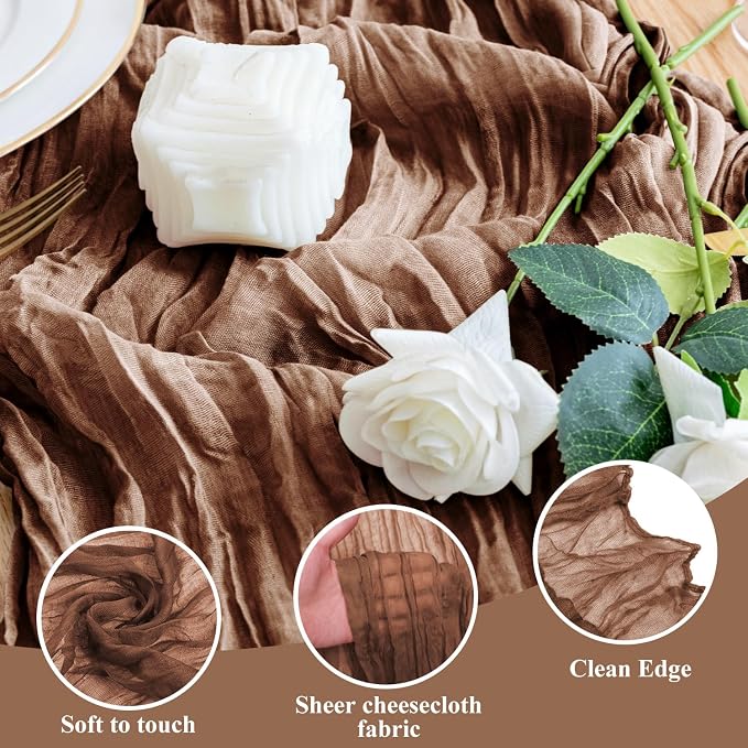 Cheesecloth Table Runner Brown 10FT Boho Gauze Runner, 12 Pack | 120 Inch - Image 3