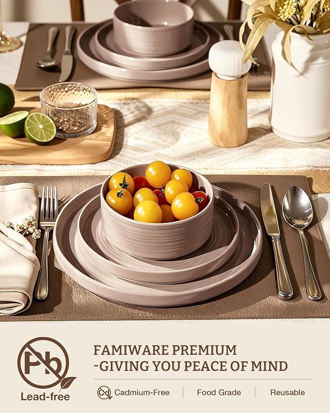 Stoneware Dinnerware Sets for 6, Plates and Bowls, Chip & Scratch Resistant - Image 3