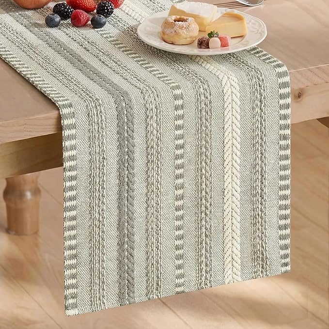 Artoid Mode Dark Grey Farmhouse Stripe Braided Table Runner 12x48 Inch | by ArtoidMode