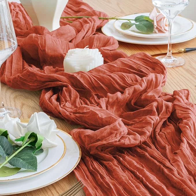 Cheesecloth Table Runner 10FT 2Pcs Terracotta Boho Gauze Sheer Runners | Cheese - Image 6