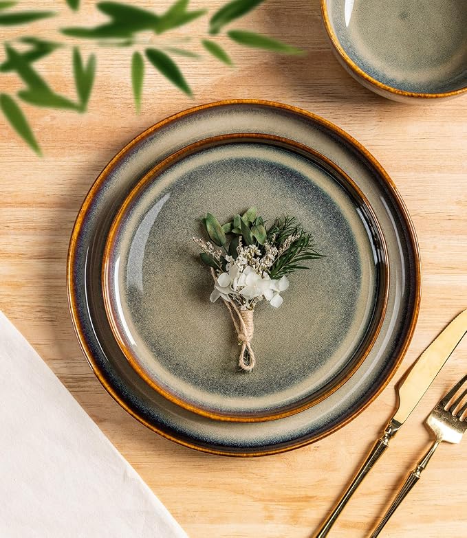 Ceramic Dinnerware Set for 6, 18-Piece Plates and Bowls Set | Handmade Reactive - Image 2
