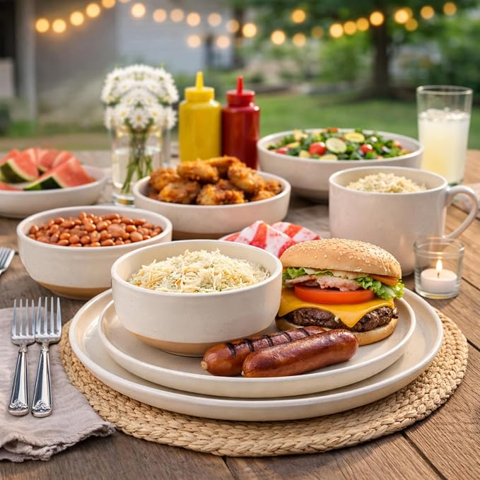 AmorArc Dinnerware Sets for 4, 16 Pieces Ceramic Plates and Bowls Set | Scratch - Image 6