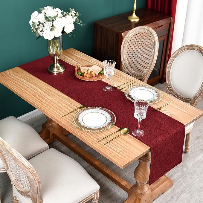 NEWISHER Reversible Double Layer Table Runner Faux Linen Fabric, 13x48inch | - Image 2