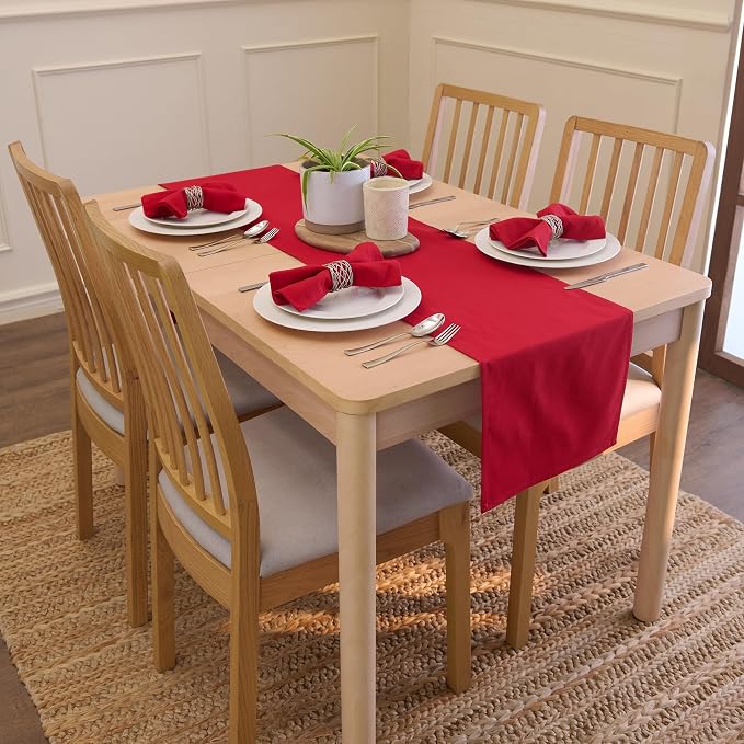 Encasa XO Table Runner, Cotton Canvas Dining Runner 13"x118" | Deep Red - Image 2