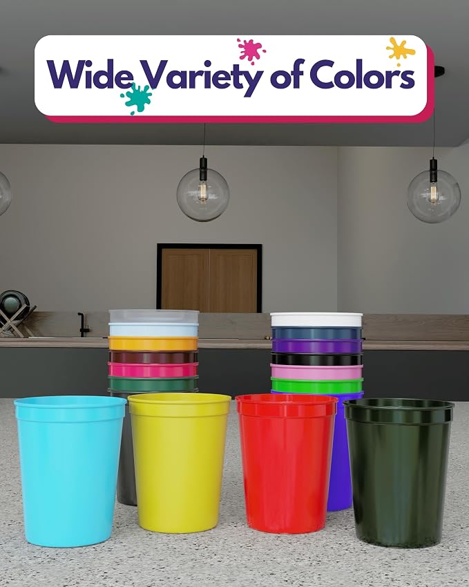 PartyPrints 100 Pack Small 10 to 12 oz White Reusable Blank Plastic Cups - Image 7