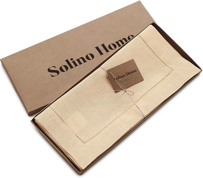Solino Home 100% Linen Table Runner Beige, Classic Hemstitch 14 x 108 in | - Image 5