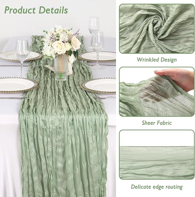 20 Pack Sage Green Cheesecloth Table Runner 120 Inch Boho Wedding Decor | - Image 3