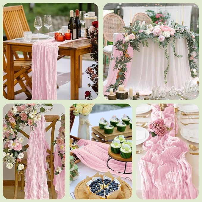Cheesecloth Table Runner Blush Pink 10FT Boho Gauze Runner, 12 Pack | 120 Inch - Image 7