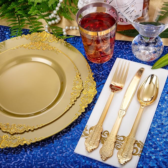 Morejoy 175PCS Solid Gold Plastic Plates - Image 2