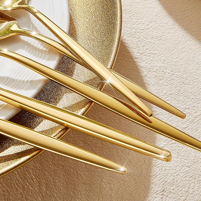 18/10 Silverware Set for 8, 40 Piece Gold Stainless Steel Flatware Cutlery | - Image 3