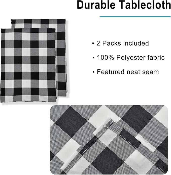 Black and White Checkered Tablecloth 60 x 60 inch, 2 Pack | Waterproof Square - Image 3