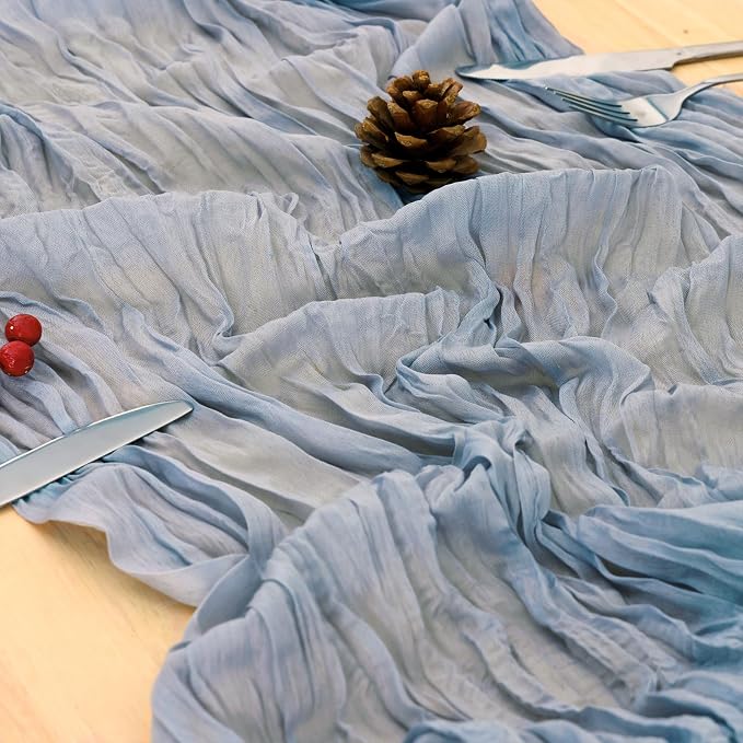 10 Pack Dusty Blue Cheesecloth Table Runner 120 Inch Boho Wedding Decor | - Image 5