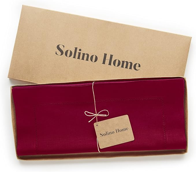 Solino Home Cotton Linen Table Runner Red, Hemstitch Collection 14 x 90 in | - Image 4