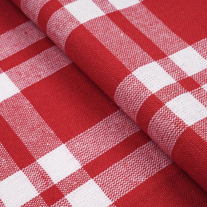Encasa XO Table Runner, Woven Cotton Dining Runner 13"x94" | Franca Red Checks - Image 7