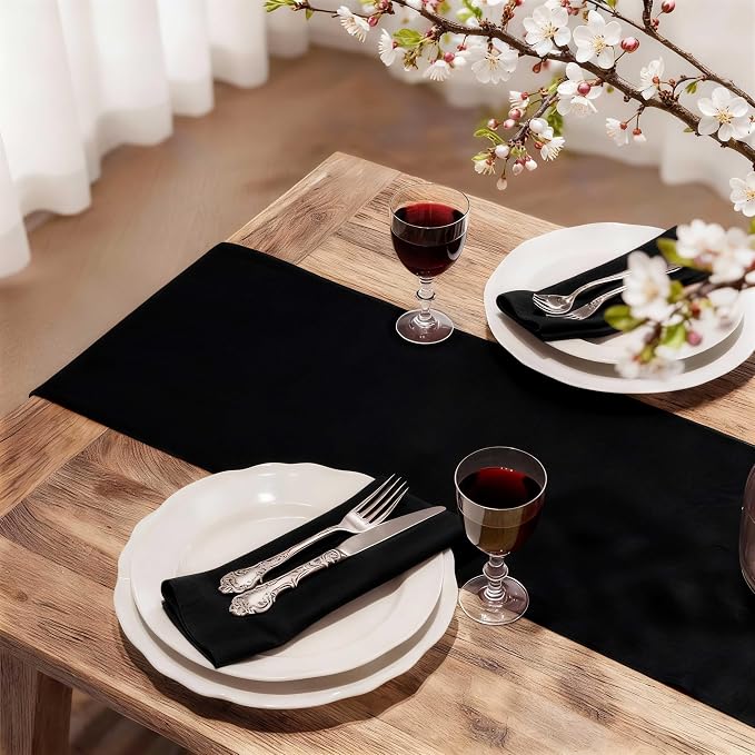 FOLINS&HOME Black Waterproof Decorative Table Runner 48 Inches Long | 210GSM - Image 2