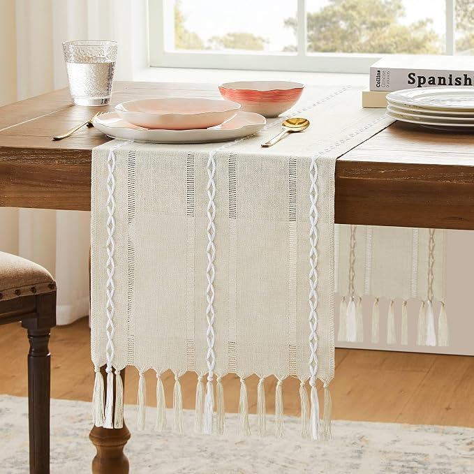 Hemstitched Farmhouse Table Runner, Cotton Linen Table Runners 90 Inches Long by Unknown