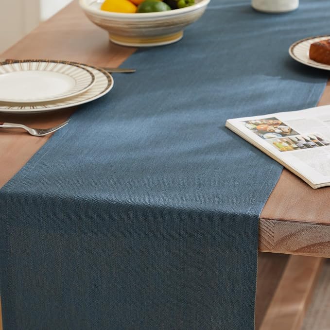 Rustic Cotton Linen Table Runner, 13x36 Inches Navy | Farmhouse Style Linen - Image 3