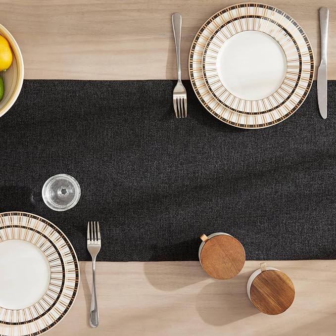 Burlap Style Farmhouse Table Runner, 14x48 Inches Black | Thick Durable Fabric - Image 4