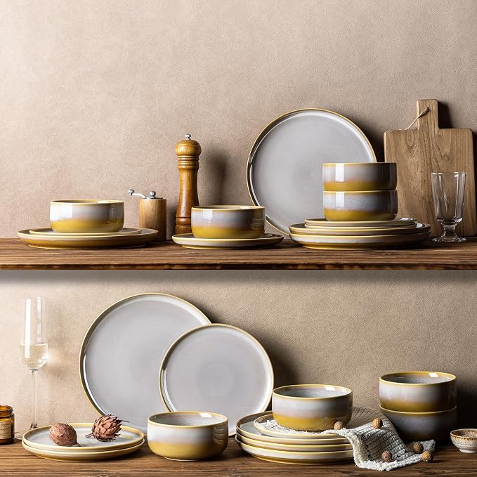 Ceramic Dinnerware Set for 6, 18-Piece Plates and Bowls Set | Handmade Reactive - Image 7