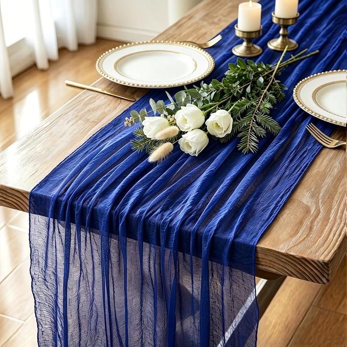 3 Pack Royal Blue Cheesecloth Table Runner 120 Inch Boho Wedding Decor | by Fixwal