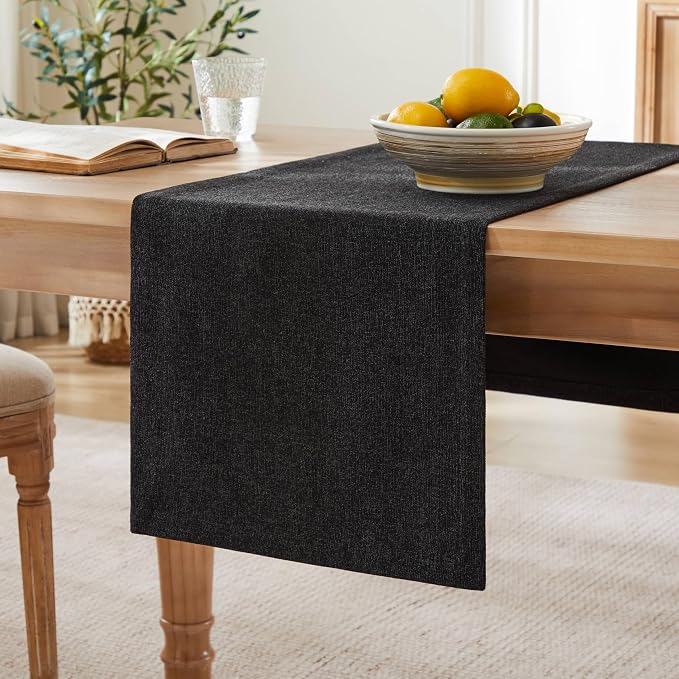 Burlap Style Farmhouse Table Runner, 14x36 Inches Black | Thick Durable Fabric by ZEEMARTONLINE