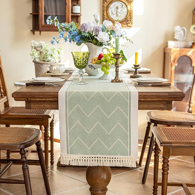 14x95 Geometric Table Runner Waterproof Boho Dresser Scarf Tassels | Hosting a - Image 6