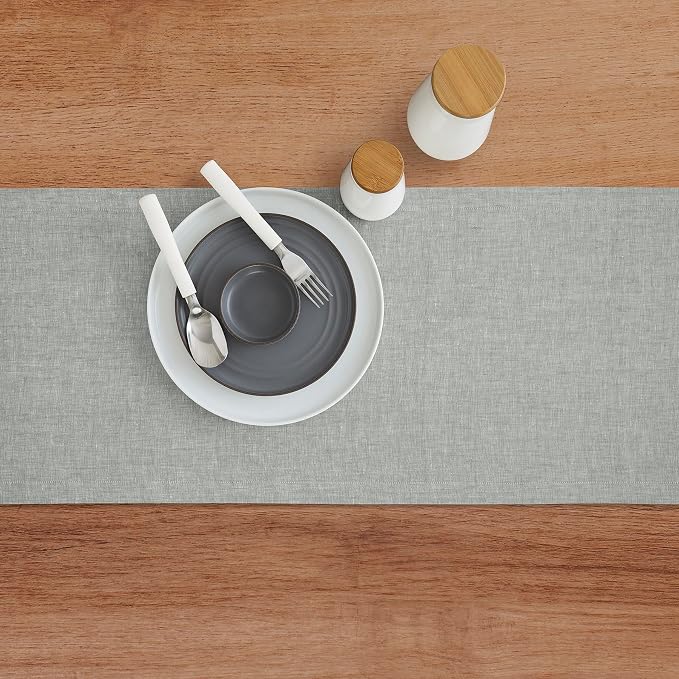Solino Home 100% Pure Linen Table Runner Chambray Grey, Athena 14 x 108 in | - Image 3
