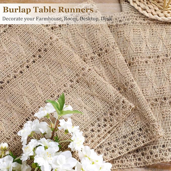 Burlap Boho Table Runner for Spring Home Decor 132 Inches Long, Modern - Image 2