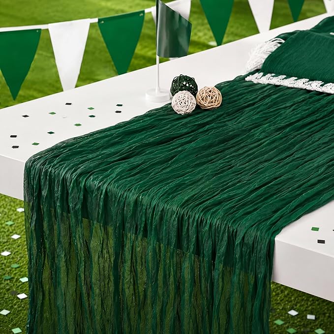 12 Pack Emerald Green Cheesecloth Table Runner 120 Inch Boho Wedding Decor | by Fixwal