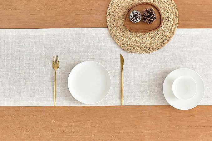 Wracra Linen Table Runner, Burlap Cream Table Runners 90 Inches Long | Rich - Image 2