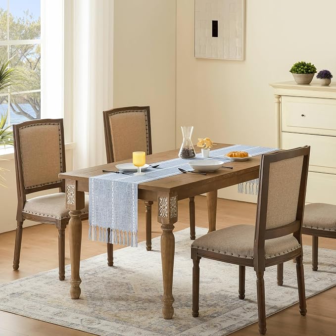 Hemstitched Farmhouse Table Runner, Cotton Linen Table Runners 36 Inches Long - Image 3