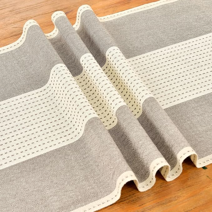 Wracra Linen Table Runner, Stripe Table Runners 108 Inches Long Coffee | - Image 2