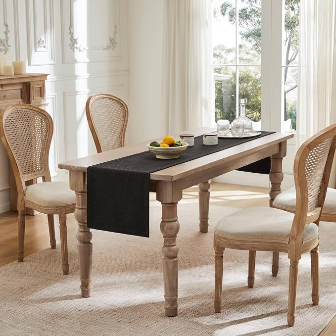 Burlap Style Farmhouse Table Runner, 14x48 Inches Black | Thick Durable Fabric - Image 3