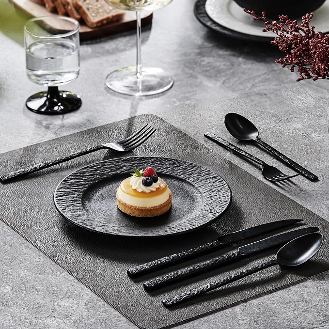 24 Pcs Black Hammered Silverware Set - Image 9