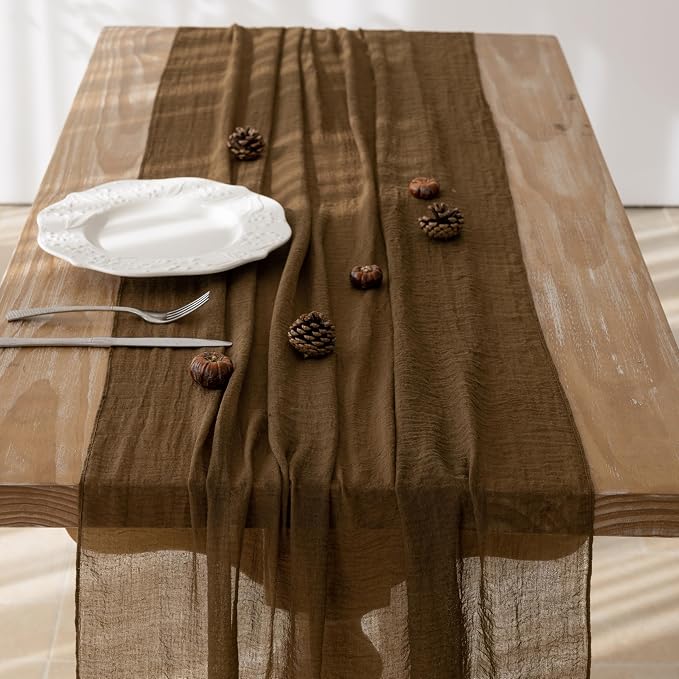 3Pcs Coffee Cheesecloth Table Runner 120 Inches - Image 3