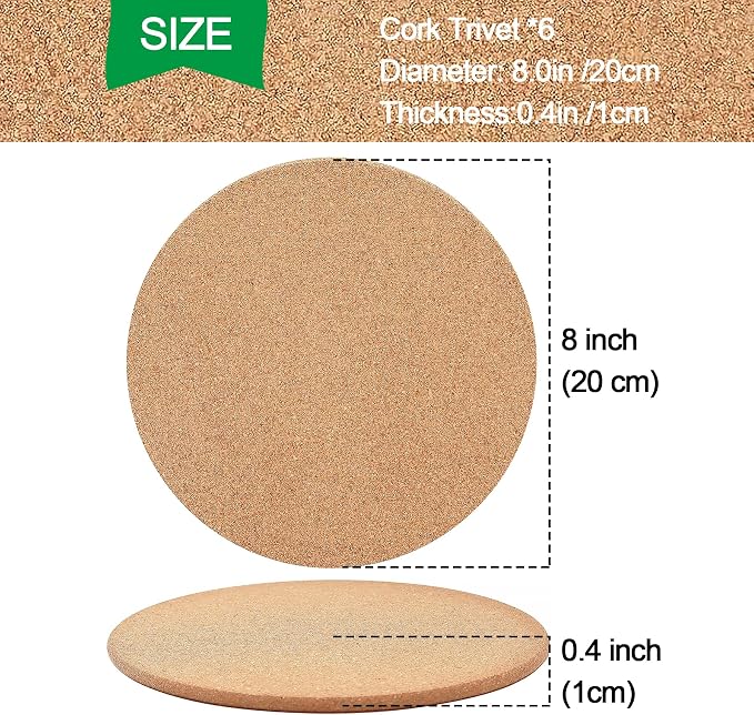 Cork Trivet, 6 Pack High Density Thick Corks Coasters Set - Image 2