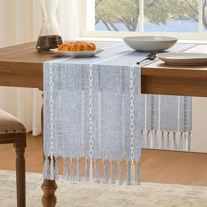Hemstitched Farmhouse Table Runner, Cotton Linen Table Runners 108 Inches Long by Unknown