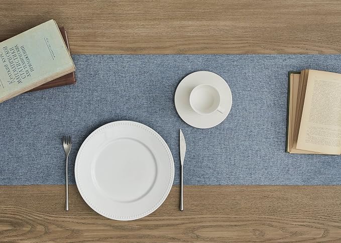Basic Linen Style Table Runner, 14x72 Inch Navy Blue | Mitered Corner Design - Image 3