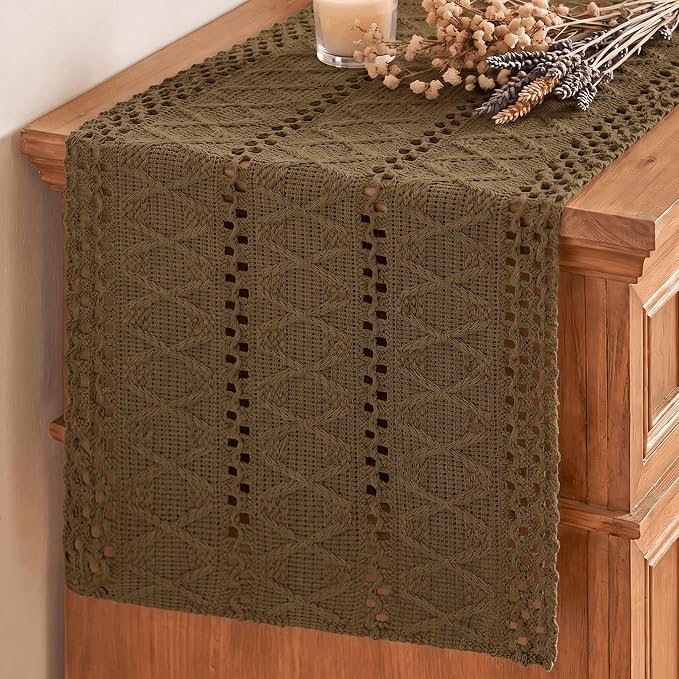 Artoid Mode Coffee Woven Farmhouse Hollow Table Runner 12x120 Inch | Holiday by ArtoidMode