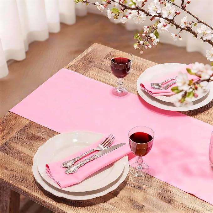 FOLINS&HOME Pink Waterproof Decorative Table Runner 108 Inches Long | 210GSM - Image 2