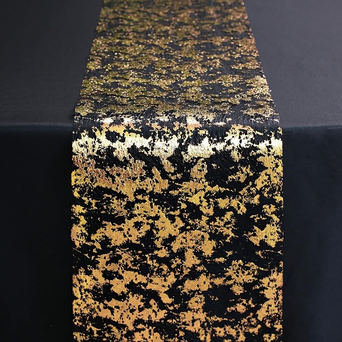 Snowkingdom Black and Gold Table Runner 49 Feet 588 inches Golden Metallic - Image 4