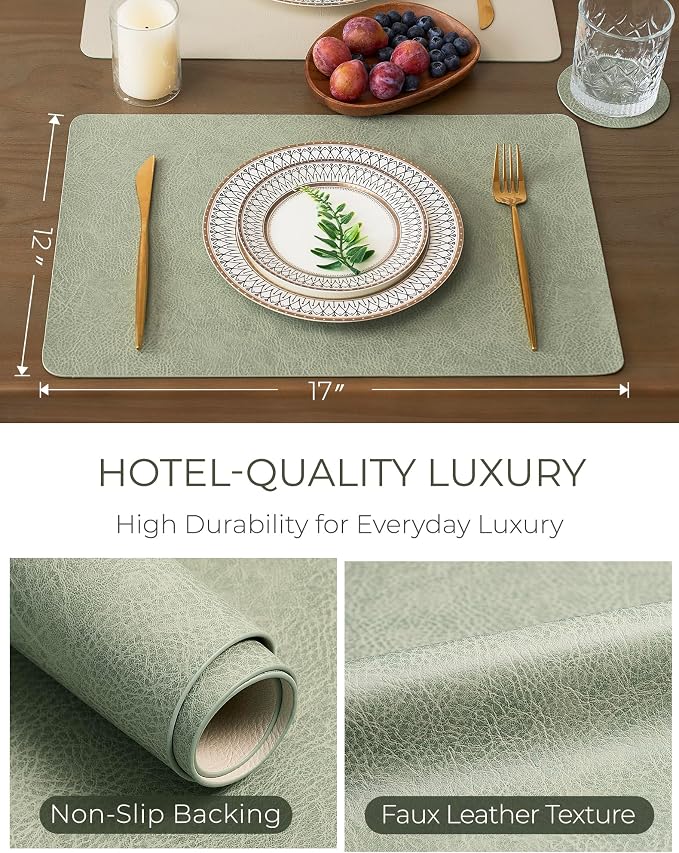 Leetaltree Reversible Faux Leather Placemats Set of 6, 12x17 Inch, Heat - Image 4