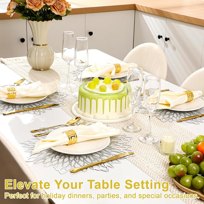 Set of 4 Round Placemats Silver, Heat-Resistant PVC Table Mats - Image 6