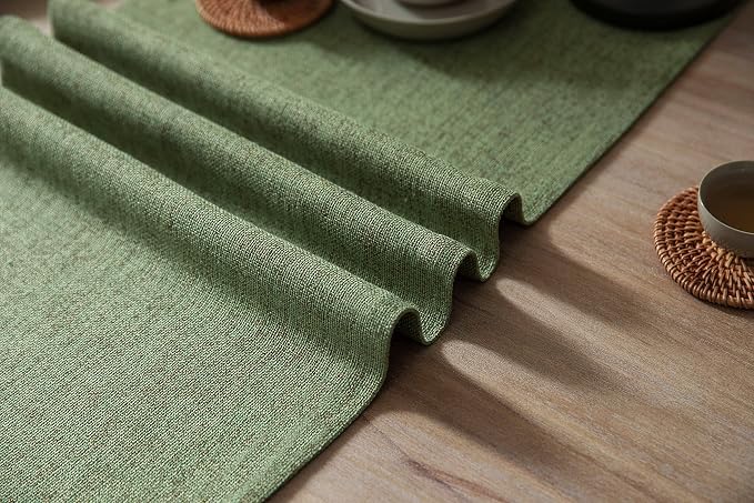 Burlap Style Farmhouse Table Runner, 14x48 Inches Grass Green | Thick Durable - Image 6