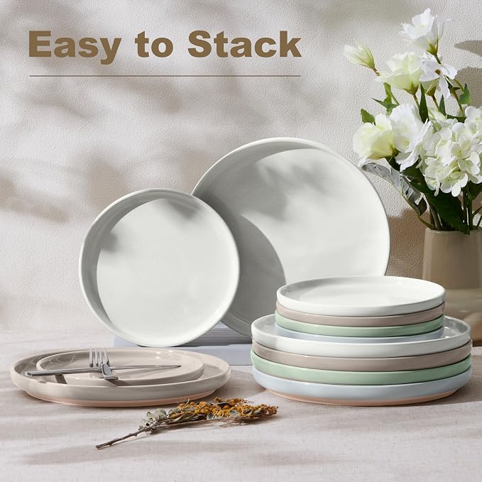 LIANYU Stoneware Dinner Plates Set of 6, 10.5 Inch Porcelain Dinner Plates - Image 7