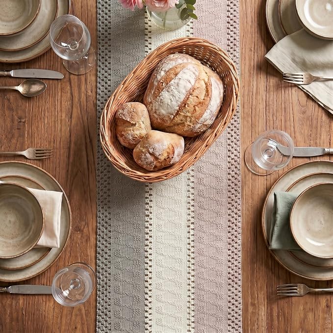 Artoid Mode Grey Beige Pink Farmhouse Rustic Table Runner 12x120 Inch | Holiday - Image 2