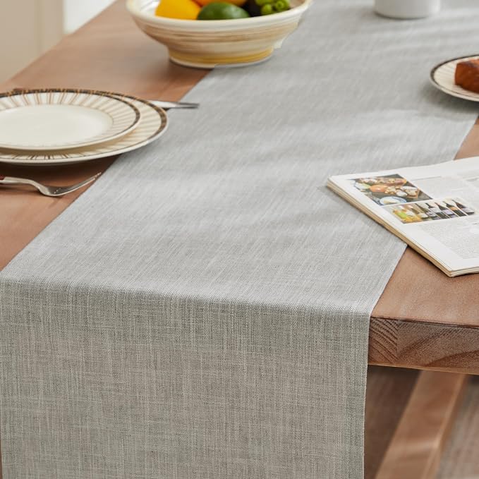 Rustic Cotton Linen Table Runner, 13x60 Inches Light Grey | Farmhouse Style - Image 3