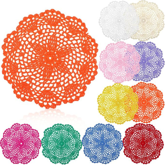 10 Pcs 8 Inch Cute Crochet Doilies Crochet Flower Coasters Handmade Cotton by Gandeer